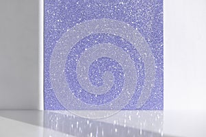 White-violet shiny sparkling background for the presentation of a cosmetic product or gift. Premium podium.