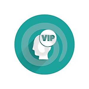 White Vip inside human head icon isolated with long shadow. Green circle button. Vector