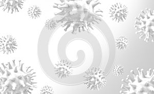 White virus bacteria cells 3D render background image trendy medical background. Flu, influenza, coronavirus model illustration.