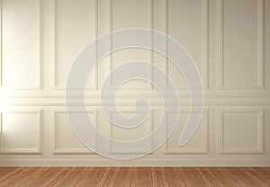 White Wainscot Wall Blank Room, 3D Render