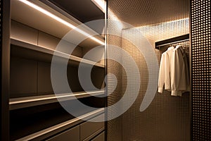 White walk in closet, modern luxury and minimal style walk in wardrobe cloakroom interior design. generative ai