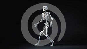 white walking skeleton, dark background