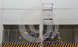 White wall and blue color with scaffolding wall background