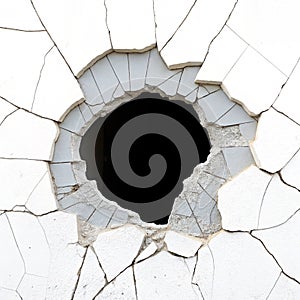 White wall with a large hole isolated on white background