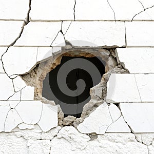 White wall with a large hole isolated on white background