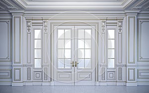 White wall panels in classical style with gilding. 3d rendering photo