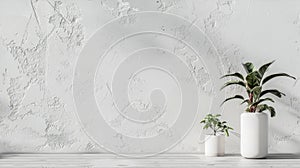 a white wall with subtle structures in the plaster, emphasizing the minimalist aesthetic and purity of the wall in an