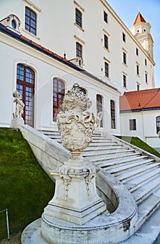 The white walls and stairs of the Bratislava Castle