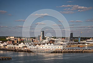 White warehouse buildings on Town Quay, Southampton, England, UK