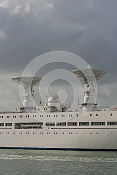 White warship with radars photo