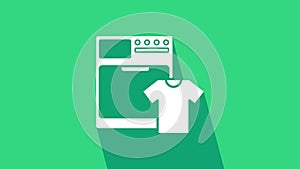 White Washer and t-shirt icon isolated on green background. Washing machine icon. Clothes washer - laundry machine. Home