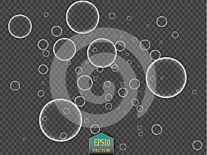 White water bubbles with reflection set on transparent background vector illustration