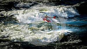 White Water Kayaking in the Rapids of the Thompson River near Spences Bridge in British Columbia, Canada