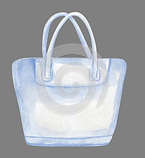 White watercolor beach bag template for design isolated on grey