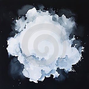 white watercolor splashes forming a blob on a black background for creative design projects