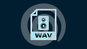 White WAV file document. Download wav button icon isolated on blue background. WAV waveform audio file format for