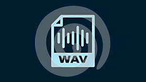 White WAV file document. Download wav button icon isolated on blue background. WAV waveform audio file format for