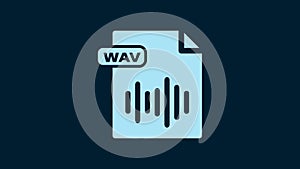 White WAV file document. Download wav button icon isolated on blue background. WAV waveform audio file format for