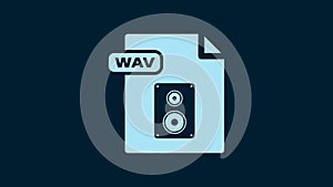 White WAV file document. Download wav button icon isolated on blue background. WAV waveform audio file format for