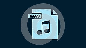 White WAV file document. Download wav button icon isolated on blue background. WAV waveform audio file format for