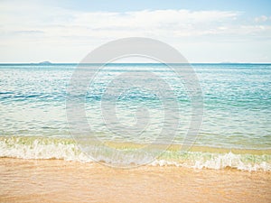 White Wave Sea Summer on Sand Beach with Blue Sky Background Water Shore Beautiful for Tourism Relax Vacation Nature Tropical