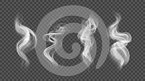 White wavy smoke isolated on transparent background.