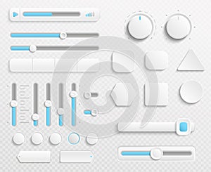 White web buttons and ui sliders vector set isolated on transparent background