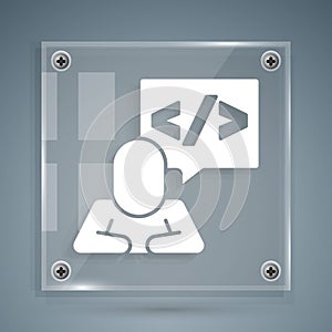 White Web design and front end development icon isolated on grey background. Square glass panels. Vector