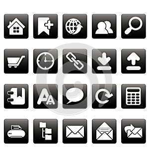 White web site icons on black squares