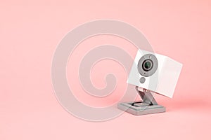 white webcam on pink background, object, Internet, technology concept