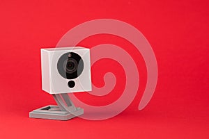 white webcam on red background, object, Internet, technology con
