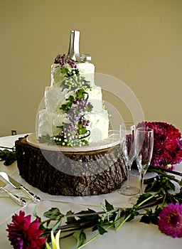 White Wedding Cake Grapes and Glasses