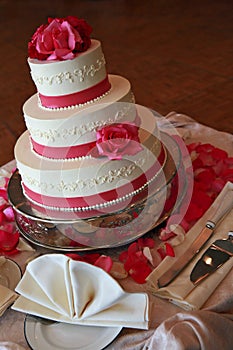 White wedding cake on a table