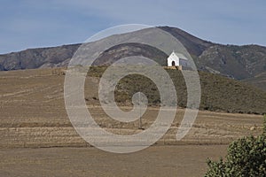 White wedding chapel on a hill in the western cape province of South Africa