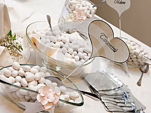 White wedding confetti buffet