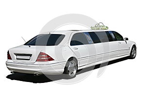 White wedding limousine isolated