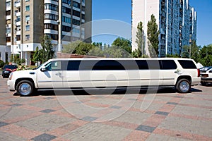 White Wedding Limousine. Ornated with flowers