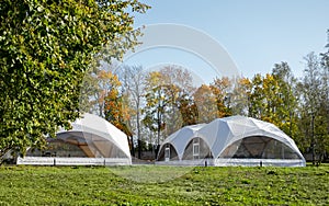 White wedding or party tent in the field