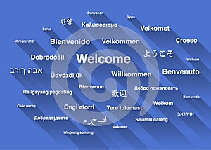 White welcome phrase in different languages