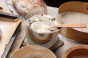 White wheat flour in a small burlap sack