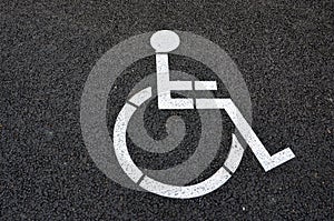 White wheelchair sign on road