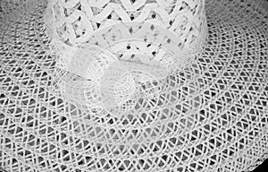 White Wide Brimmed Sun Hat with Woven Pattern photo