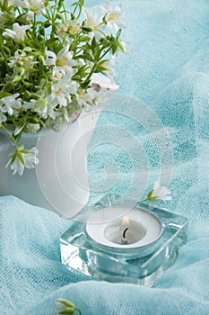 White wild flowers in a jug