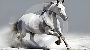 White wild horse running in the nature blur background