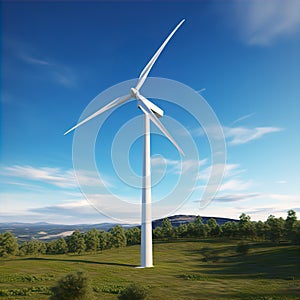 White Wind Powered Turbine Renewable Energy Green Hill Countryside Illustration