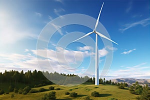 White Wind Powered Turbine Renewable Energy Green Hill Countryside Illustration