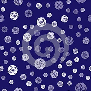 White Wind rose icon isolated seamless pattern on blue background. Compass icon for travel. Navigation design. Vector