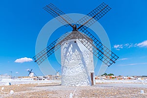 White windmills at Campo de Criptana in Spain.