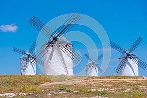 White windmills at Campo de Criptana in Spain.