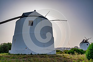 White windmills in Vejer de la Frontera, Andalusia photo
